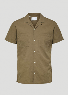 SELECTED HOMME - SELECTED HOMME Ανδρικό Χακί Resort Seersucker Shirt/Olive