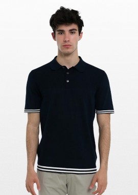 +39MASQ - +39MASQ Ανδρικό Μπλε Stripe Trim Polo Shirt/Blue