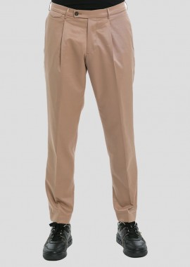 BERWICH - BERWICH Ανδρικό Μπεζ Light Brown Cotton Twill Flat Front Trousers