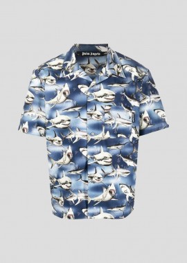 PALM ANGELS - PALM ANGELS Ανδρικό Μπλε Bowling Shirt Blue Black