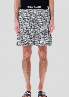 PALM ANGELS - PALM ANGELS Ανδρικό Μαύρο Easy Grammic Waves Easy Shorts