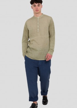 120% LINO - 120% LINO Ανδρικό Serafino Regular Fit Linen Shirt