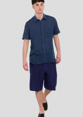 120% LINO - 120% LINO Ανδρικό Μπλε Lino Shirt Natural Blue