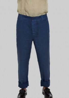 120% LINO Ανδρικό Μπλε Linen Trousers in Blue