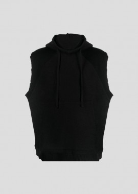 THOM KROM - THOM KROM Ανδρικό Μαύρο Raw-Cut Ribbed-Knit Sleeveless Hoodie