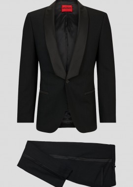 HUGO - HUGO Ανδρικό Μαύρο Evening Slim Fit Suit In Black
