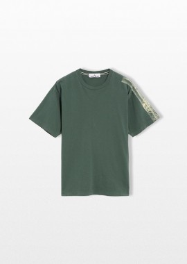 STONE ISLAND - STONE ISLAND Ανδρικό Πράσινο Stripe Two Moss Print T-shirt