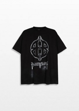 BALENCIAGA - BALENCIAGA Ανδρικό Μαύρο Metal BB Stencil Cotton T-Shirt