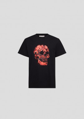 ALEXANDER MCQUEEN Ανδρικό Μαύρο Wax Flower Skull Printed T-shirt