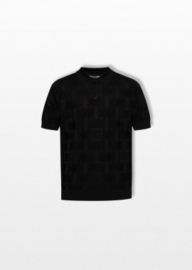DOLCE&GABBANA Ανδρικό Μαύρο Jacquard Logo Polo Shirt