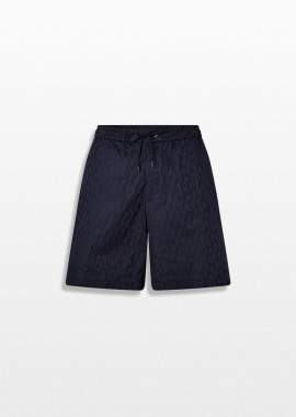 MONCLER - MONCLER Ανδρικό Μαύρο Dark Blue Monogram Jacquard Cotton Shorts