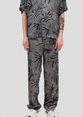I'M BRIAN Ανδρικό Γκρι Trousers With Elastic Waistband And Palm Print