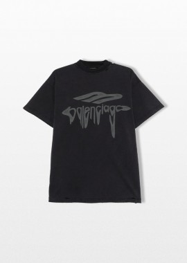 BALENCIAGA - BALENCIAGA Ανδρικό Μαύρο Liquefied T-Shirt Oversized