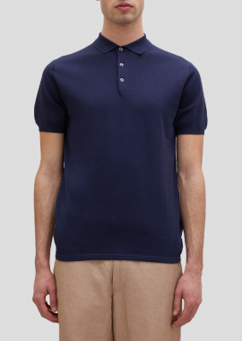 ASPESI Ανδρικό Μπλε Cotton, Slik And Linen Blend Knitted Polo