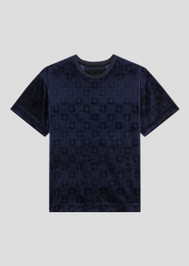 GIVENCHY - GIVENCHY Ανδρικό Μπλε Monogram 72 Velvet T-Shirt
