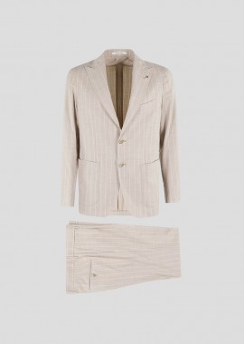 TAGLIATORE - TAGLIATORE Ανδρικό Μπεζ Sand Pinstripe Suit