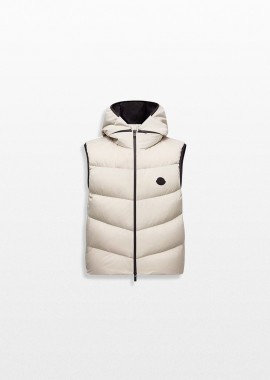 MONCLER - MONCLER Ανδρικό Γκρι Guersac Diagonal-Quilted Hooded Down Gilet