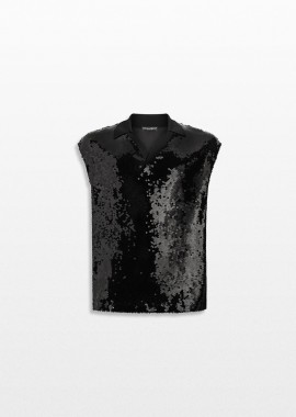 DOLCE&GABBANA - DOLCE&GABBANA Ανδρικό Μαύρο Sleeveless Polo with Sequins