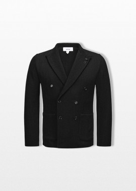 LARDINI - LARDINI Ανδρικό Μαύρο Double-Breasted Knit Blazer