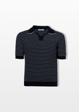 +39MASQ - +39MASQ Ανδρικό Μπλε Striped Polo T-Shirt