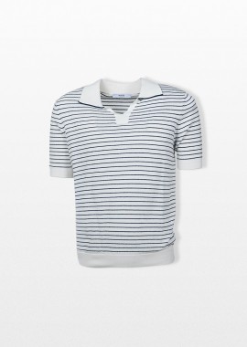 +39MASQ - +39MASQ Ανδρικό Λευκό Striped Polo T-Shirt