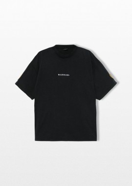 BALENCIAGA - BALENCIAGA Ανδρικό Μαύρο Faded Dry Fleece Uniform Merch T-Shirt