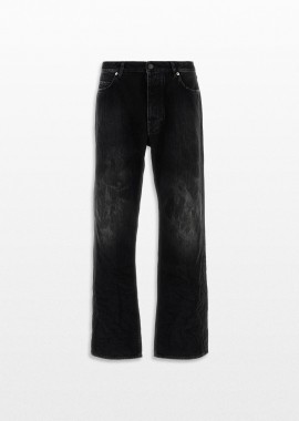 BALENCIAGA - BALENCIAGA Ανδρικό Μαύρο Distressed Wide-Leg Denim Jeans