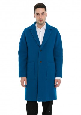 HEVO Ανδρικό Μπλε Blue Wool-Blend Coat