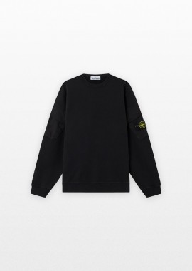 STONE ISLAND - STONE ISLAND Ανδρικό Μαύρο Brushed Organic Cotton Fleece Sweatshirt