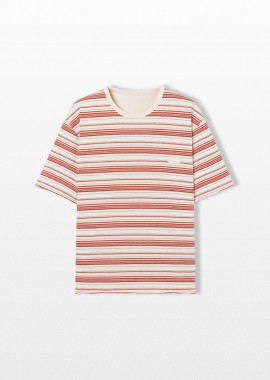 SOLID HOMME - SOLID HOMME Ανδρικό Λευκό Striped Layered T-Shirt