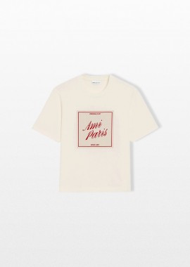 AMI PARIS - AMI PARIS Ανδρικό Μπεζ Heritage Print T-shirt