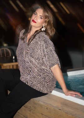 Lurex κοντομάνικη μπλούζα εμπριμέ γεωμετρικό