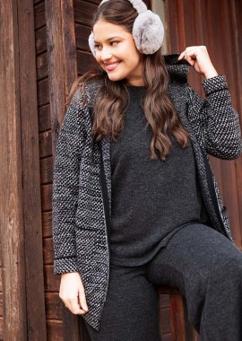 Ζακέτα πλεκτή tweed με κουκούλα και φερμουάρ