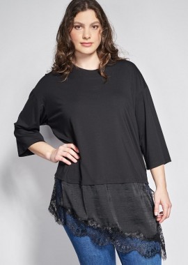 PRBT Μπλούζα βισκόζης με τελείωμα σατέν με δαντέλα