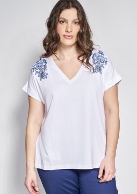 T-shirt βαμβακερό με κεντητή μπορντούρα