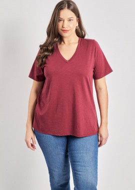 Basic μπλούζα βαμβακερή με V