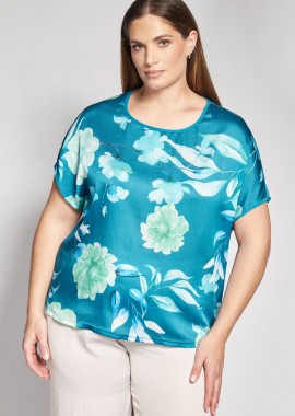 Floral μπλούζα με μονόχρωμη πλάτη