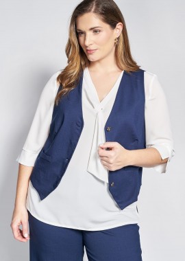 Γιλέκο σε linen look με κουμπιά