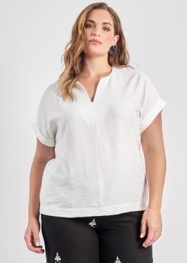 Κοντομάνικη μπλούζα όψη λινό