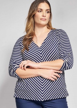 Μπλούζα με V λαιμόκοψη και ρίγες