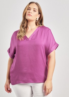 Μπλούζα σατινέ με V λαιμόκοψη