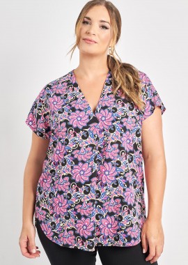 Μπλούζα βισκόζη εμπριμέ με πιέτα