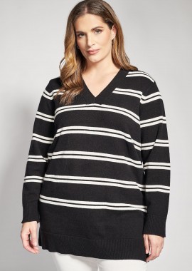 Πλεκτή μπλούζα ριγέ μακριά