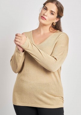 Πλεκτό lurex τοπ με V