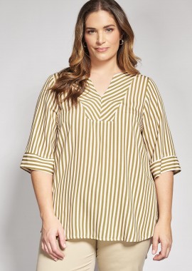 Ριγέ μπλούζα με V λαιμόκοψη