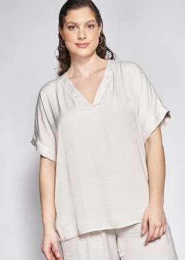 Σατινέ Κοντομάνικη Μπλούζα με V