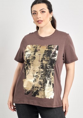 T-shirt βαμβακερό με στάμπα φόιλ