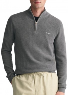 Πουλόβερ Gant Pique Half Zip 8040523-092-DARK GREY MELANGE Ανδρικό
