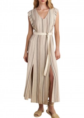 Φόρεμα Attrattivo Ριγέ Με Ζώνη 91072870-NATURAL Γυναικείο