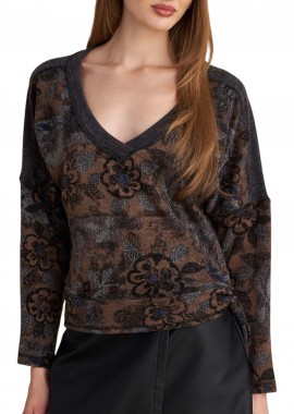 Μπλούζα Μακρυμάνικη Attrattivo Πλεκτή Floral 92266380-BROWN Γυναικείο